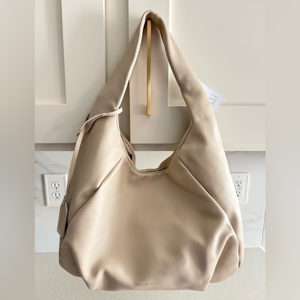 Stuart Weitzman Moda Oat Cream Italian Leather Hobo Bag Made In Italy - Picture 3 of 7